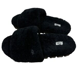 UGG Cozetta Curly Slippers 11 Black Sheepskin Fuzzy Slide Shoes